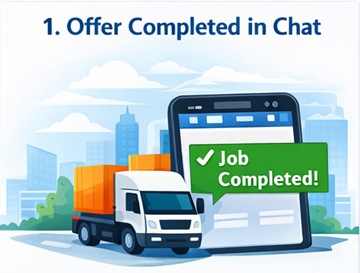 Транспортна поръчка, маркирана като изпълнена и потвърдена в интерфейса на чата на ExusTrans