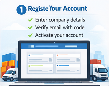 Формуляр за регистрация на превозвач в ExusTrans с фирмени данни, ДДС номер и активиране по имейл